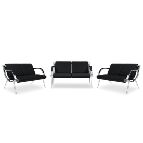 Kinbor Black PU Leather 6-Seat Waiting Room Bench - Office Guest Lobby Chair