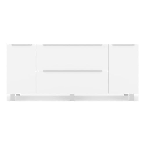 Unique Furniture Contemporary Credenza with File Drawers, Adjustable Shelves & Central-Locking System, White, 19.63 x 63 x 28.88 in.