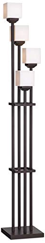 Franklin Iron Works Rustic Farmhouse Torchiere Floor Lamp 72 1/2" Tall Bronze Iron 4-Light White Glass Shades