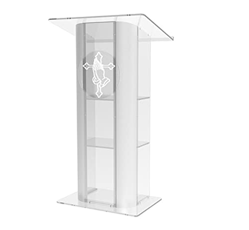 FixtureDisplays Clear Acrylic Plexiglass Lucite Podium with Pray Hand 14307+12152