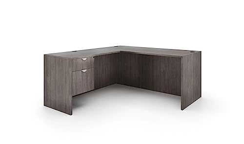 Generic L Shape Office Desk with Hanging Pedestal in Artisan Gray