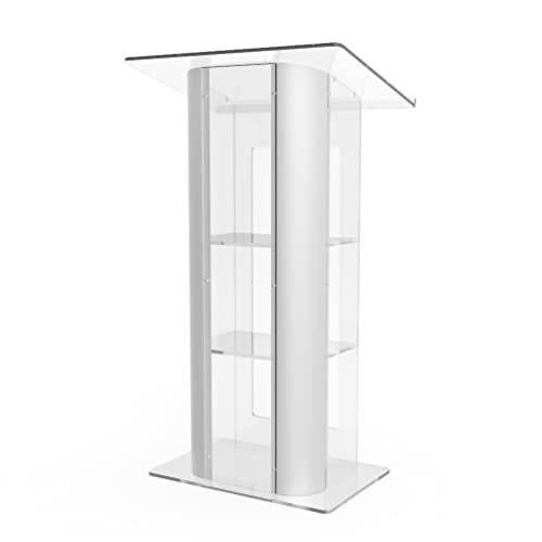 FixtureDisplays Brushed Stainless Steel Sides Clear Acrylic Podium Curved Lectern 14307NEW