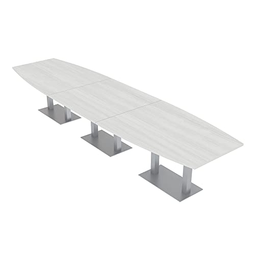 SKUTCHI DESIGNS INC. 14' Harmony Series Conference Table | Modular Boat Shaped | Metal Bases | White Cypress