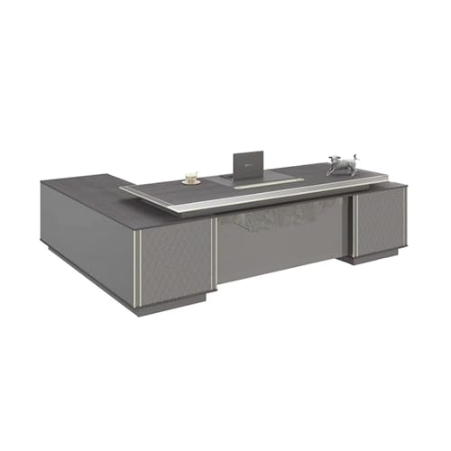 KAGUYASU Modern Wood L-Shape Executive Desk with Cabinet Storage, Home Office Workstation