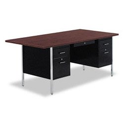 Alera ALESD7236BM Double Pedestal Steel Desk, Metal Desk, 72w x 36d x 29-1/2h, Walnut/Black