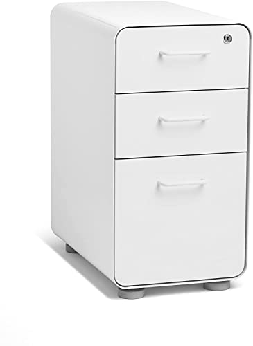 Poppin Slim Stow 3-Drawer File Cabinet - White, Powder-Coated Steel
