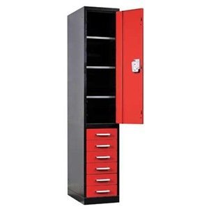 Hallowell Fort Knox Locker Cabinet with 6 Drawers, Black & Red