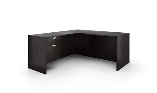Generic L Shape Office Desk with Hanging Pedestal in Espresso