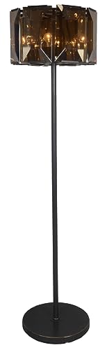 HomeRoots Dark Bronze Floor Lamp with Amber Glass Drum Shade