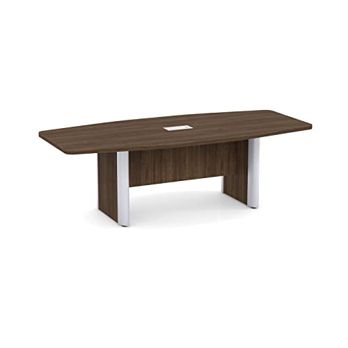 Generic 8 FT Walnut Boat Shaped Conference Table with Metal Legs and Power Modules