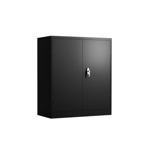Zenvya Mobile Metal Filing Cabinet with Adjustable Shelf, Lockable Doors, Black