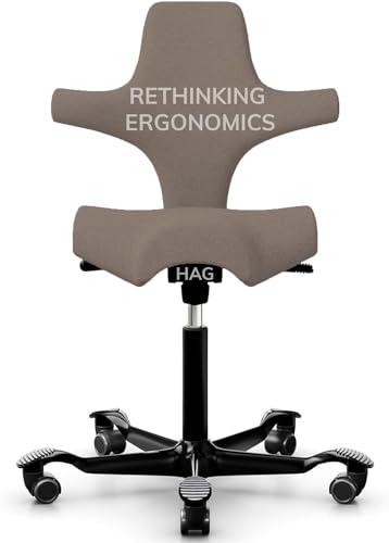 Rethinking Ergonomics HAG Capisco Leather Adjustable Standing Desk Chair - Mushroom/Black Base, 22.5”-32”