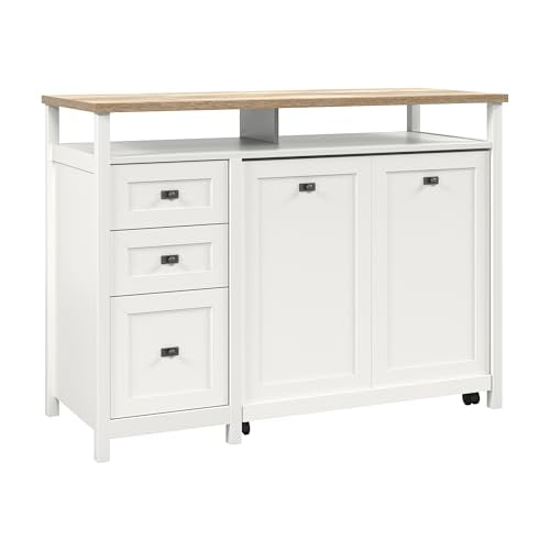 Sauder Cottage Road White Finish Credenza Desk, L: 53.15" x W: 21.81" x H: 39.02