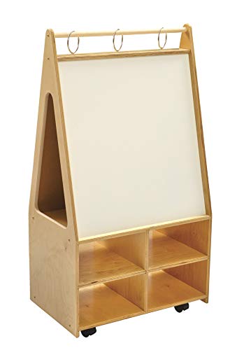 Childcraft 298694 Mobile Magnetic Dry-Erase Easel, Double-Sided, 24-3/4" x 16" x 46", Natural Wood Tone/White