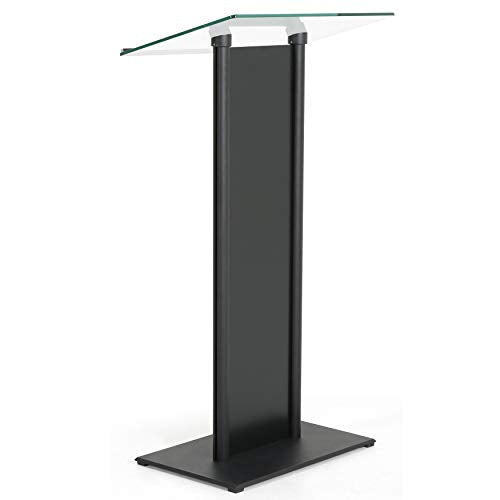 M&T Displays Clear Glass Conference Podium Stand with Aluminum Front Panel - 43.9" Height