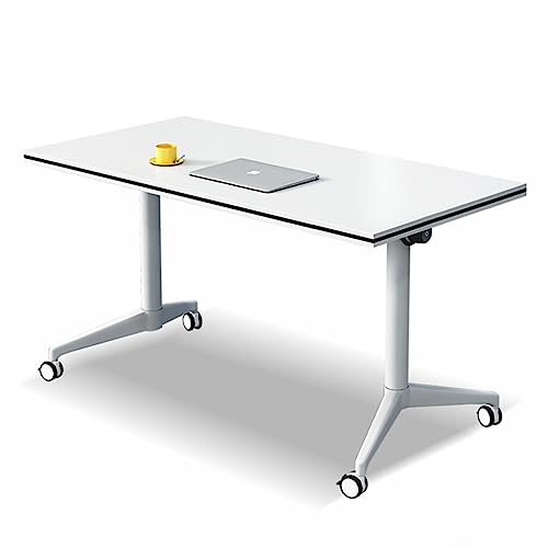 NeAFP Foldable Mobile Computer Table, 29.5" Tall, Locking Wheels, Steel Bases, Laminate Tops