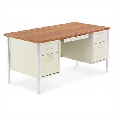 Alera Double Pedestal Steel Desk, Metal Desk, Mocha/Black