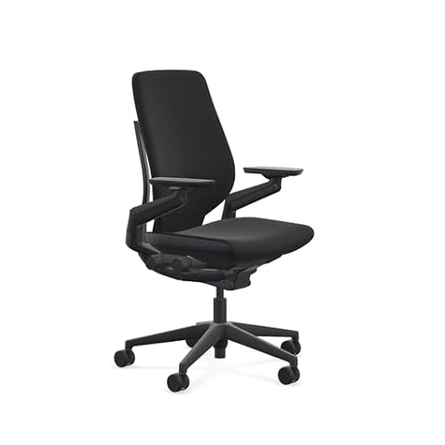 Steelcase Gesture Office Chair - Era Onyx Fabric, Medium Seat Height, Shell Back, Lumbar Support, Black Frame