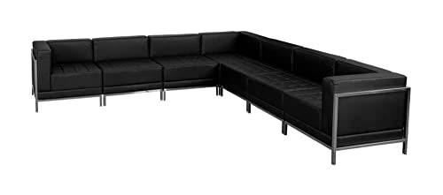 Offex Black Leather 7 Piece Sectional Configuration Reception Furniture Set