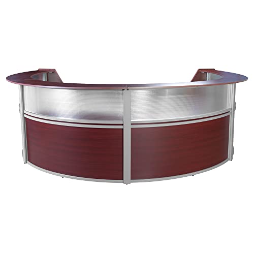 Romig Regency Marque Plexi Four-Unit Reception Curved Desk Workstation - Mahogany