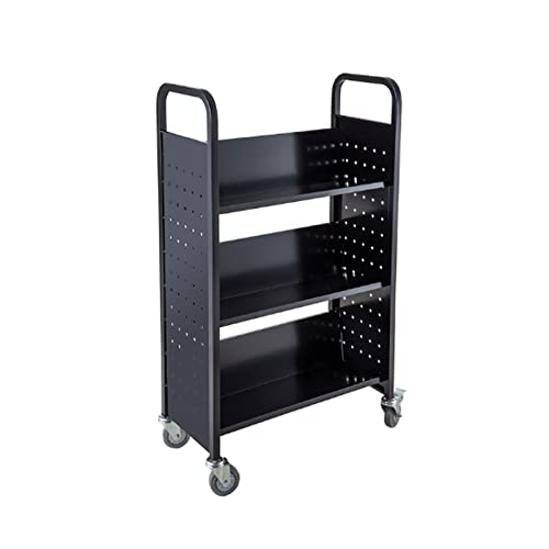None Pot and Pan Organizer Book Cart Library Cart with V-Shaped Sloped Shelves - Black Rolling Book Truck White