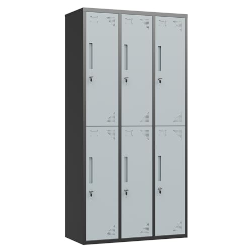 Letaya Metal Lockers for Employees, 71" Storage Cabinet with Lock, Steel Locker for Gym, School, Home, Office Staff (Black Grey, 6 Door)