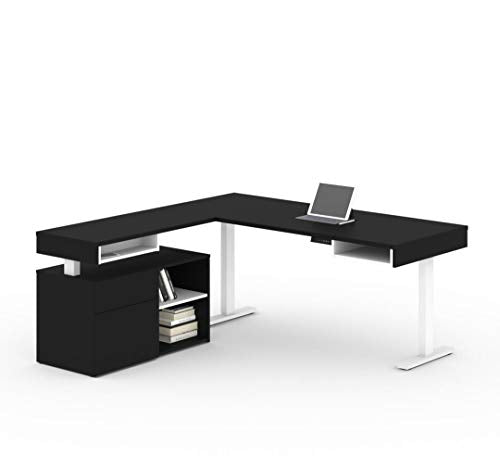 Bestar Viva L-Shaped Standing Desk with Credenza, 72W, Black & White