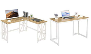 GreenForest L Shaped Desk and Computer Desk Bundle, Industrial Gaming Writing Desk Home Office Furniture Set, Oak