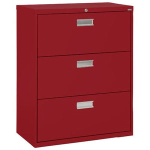 Sandusky Lee LF6A363-01 600 Series 3 Drawer Lateral File Cabinet, 19.25" Depth x 40.875" Height x 36" Width, Red