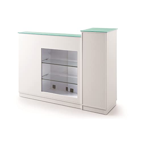 DERMALOGIC Glasglow Reception Desk with Glass Display Cabinet - White