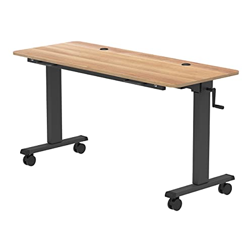 S Stand Up Desk Store Crank Adjustable Height Flip Top Rolling Table (Black Frame/Natural Walnut, 60")