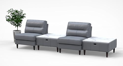 BREAKtime 2 Person Waiting Reception Lounge Chairs Set with Charging Tables - Model 8138, Graphite Gray Leather