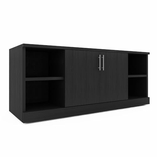 SKUTCHI DESIGNS INC. Sol Series Storage Credenza | 70" W x 24" D | Black Cypress/Silver