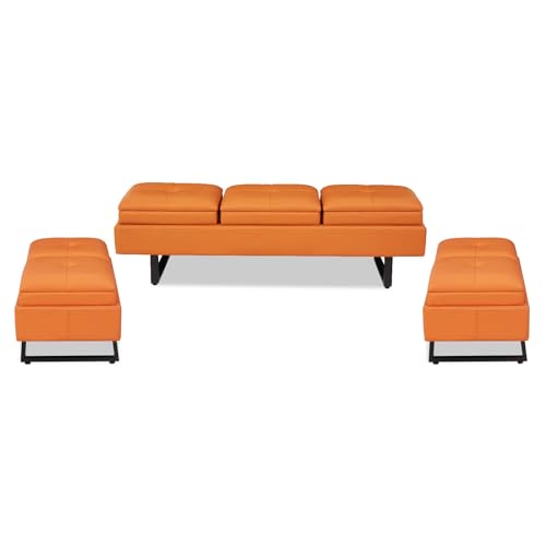 Kinfant Reception Bench, 7-Seats Upholstered Office Guest Bench, Orange