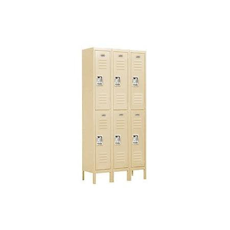 Salsbury Industries 2-Tier Standard Metal Locker with Three Wide Storage Units, 6ft H x 18in D, Tan