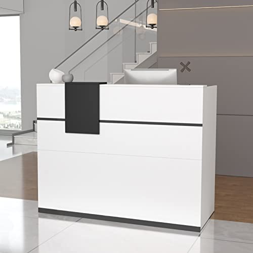 AIEGLE Reception Counter Desk with Adjustable Shelf & Lockable Drawers, White (55.1" L x 23.6" W x 43.3" H)