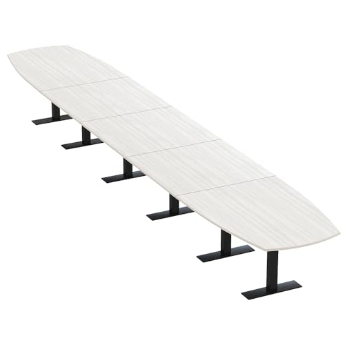 SKUTCHI DESIGNS INC. 22 Person Arc Boat Modular Boardroom Table | Large Conference Room Table | Metal T Bases | Harmony Series | Sea Salt & Matte Black Base