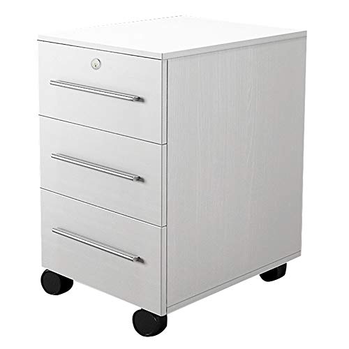 RRH File Cabinet with Lock, 3-Layer Drawer Mobile Office Cabinet, Commercial Storage Cabinet - White