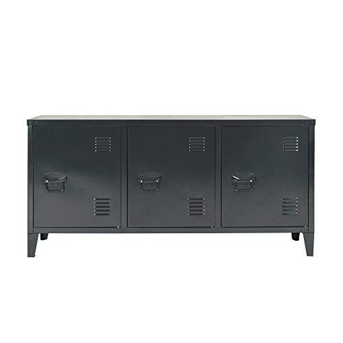 FurnitureR 3 Doors Metal Storage Cabinet with Removable Shelves - Black