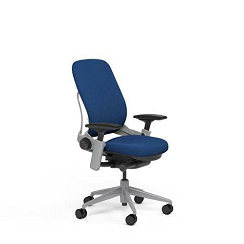 Steelcase Leap Desk Chair in Buzz2 Blue Fabric - Highly Adjustable Arms - Platinum Frame and Base - Soft Dual Wheel Hard Floor Casters