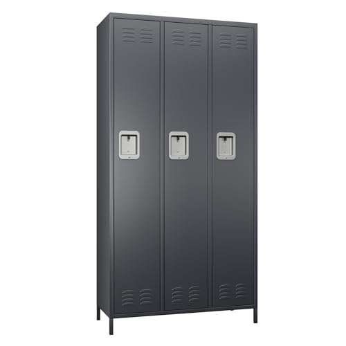 SUXXAN 3 Doors Storage Locker Combination with 6 Hooks, Metal Locker for School Office Gym - W35.43*D15.7*H72 (Dark Grey)