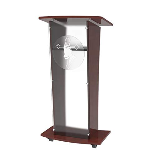 FixtureDisplays Wood Podium with Frost Acrylic Front Panel, 46" Tall Pulpit Lectern - Pray Hand Decor | Easy Assembly Required 1803-5-FROST