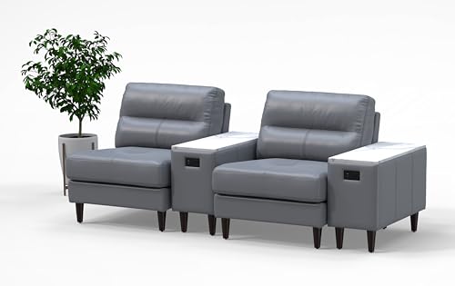 BREAKtime 2 Person Waiting Reception Lounge Chairs Set with Charging Tables - Model 8136, Graphite Gray Leather