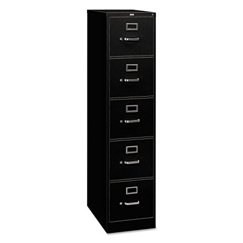 HON Five-Drawer Full-Suspension File Cabinet, Letter Size, Black