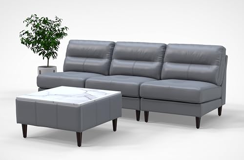 BREAKtime 3 Person Waiting Reception Lounge Chairs Set with Charging Tables - Model 8141, Graphite Gray Leather