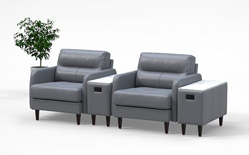 BREAKtime Reception Lounge Chairs Set with Charging Tables - Model 8131, 4pc, Graphite Gray Leather