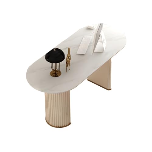 RUNNUP Oval Marble Office Desk - White 47" L x 23.5" W x 29.5" H