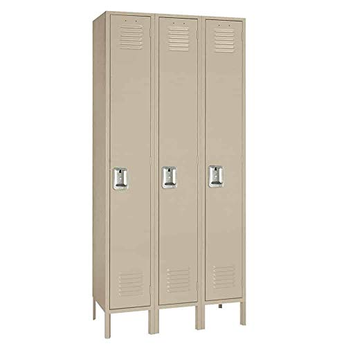 LYON 3-Wide 54" Metal Locker - Putty Finish - Steel Construction - Made in USA
