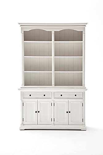 NovaSolo Provence Pure White Mahogany Wood Double Hutch with Storage, 8 Shelves and 2 Drawers