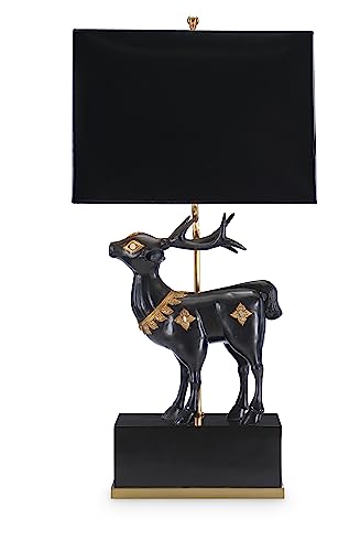 Maitland-Smith Faithful Fawn Sculpture Table Lamp - Black Stone Base with Gold Accent